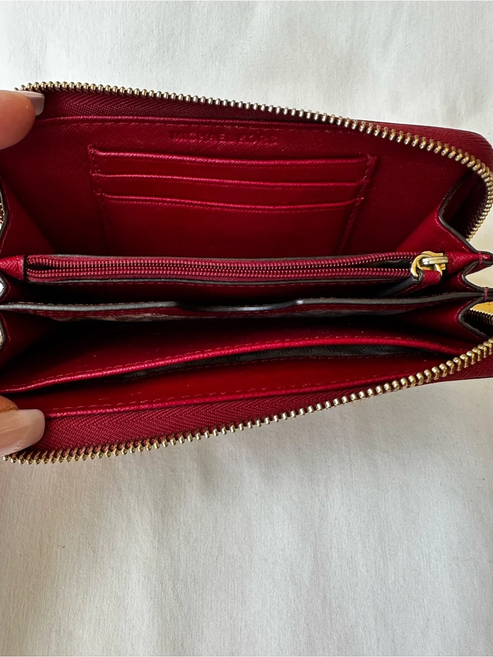 Michael Kors Jet Set Travel  Red Saffiano Leather Zip Around Wristlet Wallet